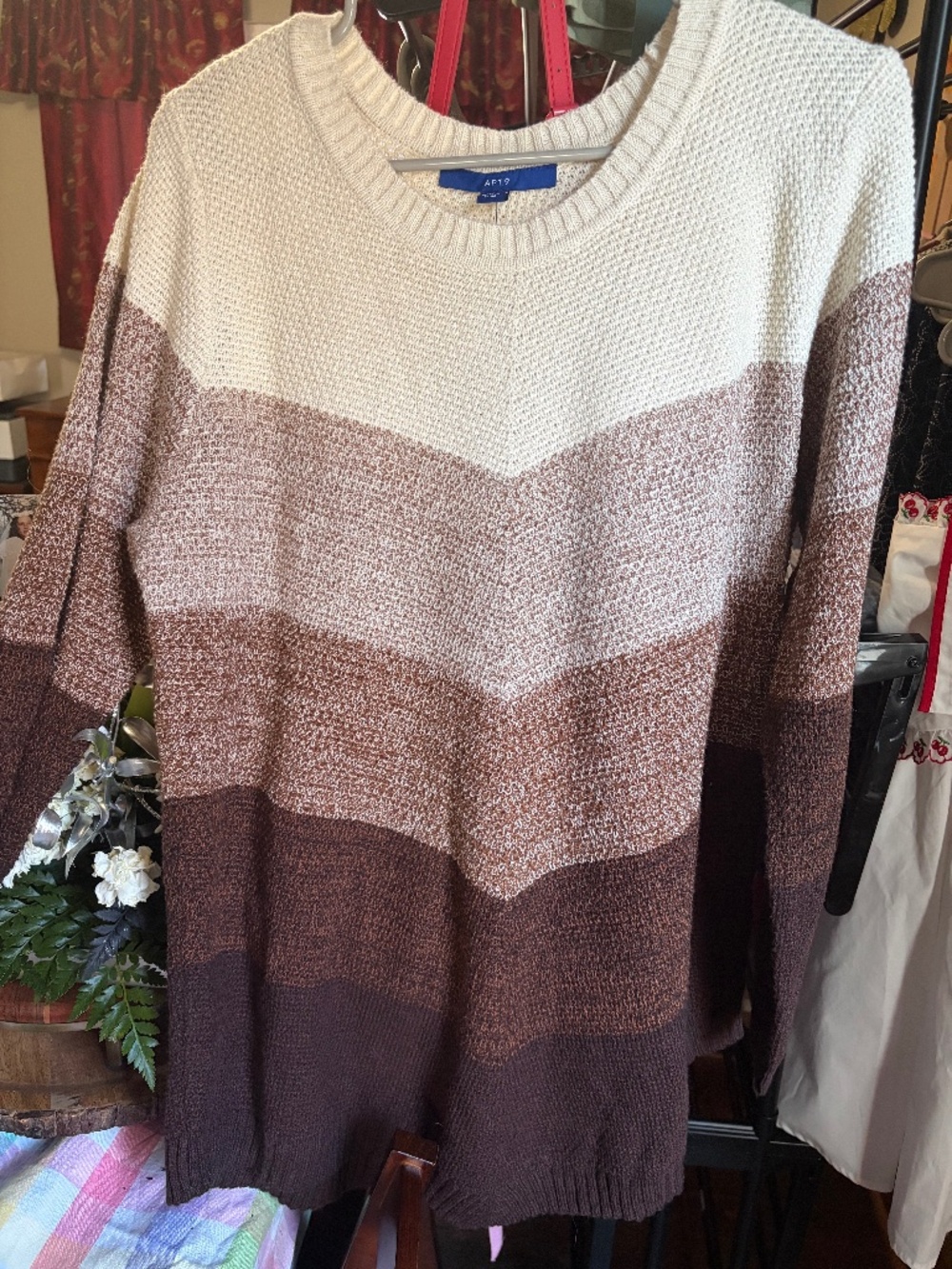 Women’s multi colored tunic style crew neck sweater